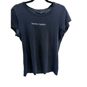 Banana Republic Womens Black Organic Cotton Graphic Logo T-Shirt Size XL